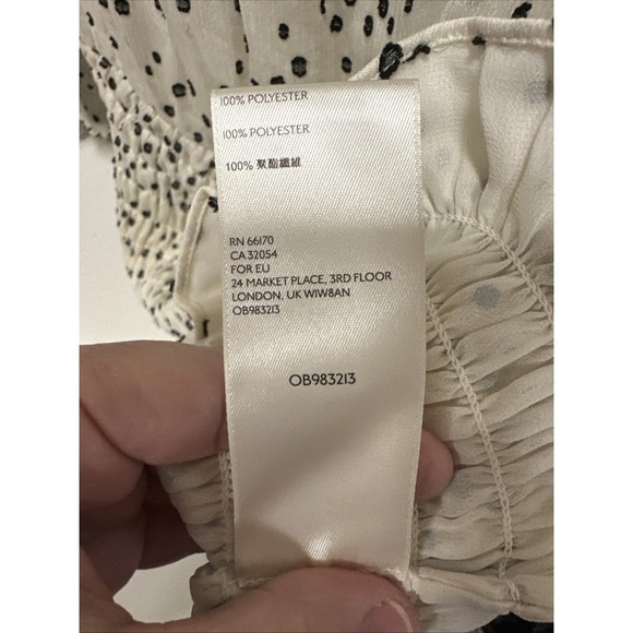 Anthropologie Blouse Women's Sz M Cream Black Swiss Dot Smocked Off the Shoulder - Picture 7 of 7